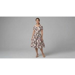 Misty Lane Vintage Floral Midi Dress Pink Ruched Waist Fit & Flare Size 14